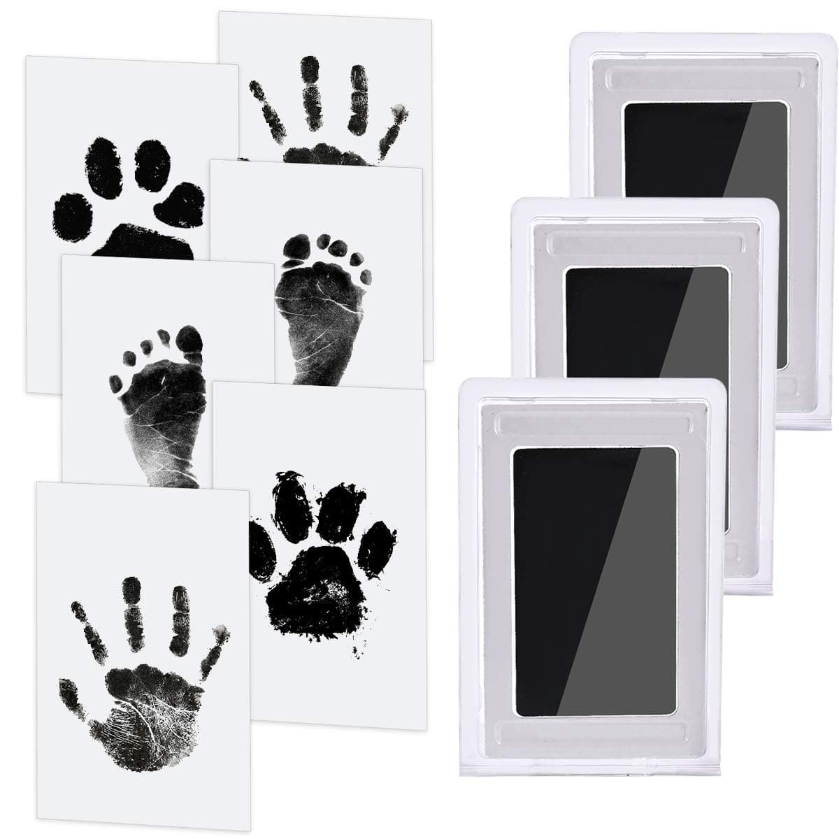 Nabance Baby Handprint and Footprint Kit, 3 Ink Pads with Clean-Touch, 6 Imprint Cards, Pet Paw Inkless Print, Safe Non-Toxic for Feet and Hands, Family Keepsake - Black