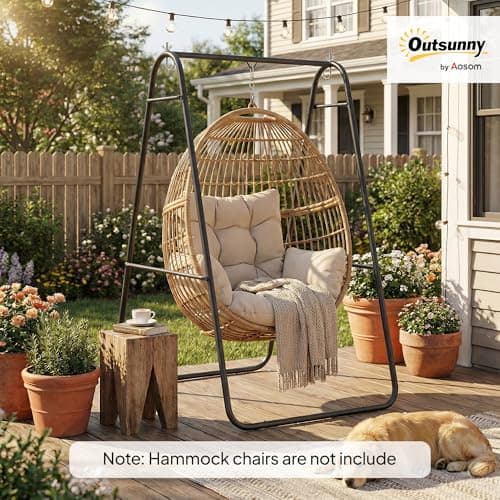 Outsunny Hanging Hammock Stand, Hammock Chair Stand A Frame Steel Heavy Duty for Hanging Hammock, Air Porch Swing for Indoor Outdoor, Max Load 330 LBS, Black (Only Construction)