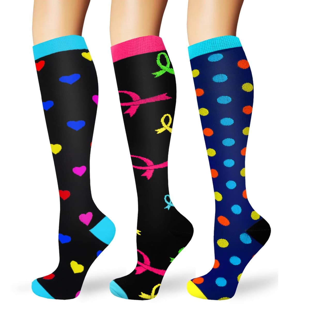 ACTINPUT 3/7 Pares Calcetines de compresión para Mujeres y Hombres 20-25 mmHg es el Mejor atlético, Correr,Escalar Montaña,Vuelo, Viajes, Enfermeras, Edema
