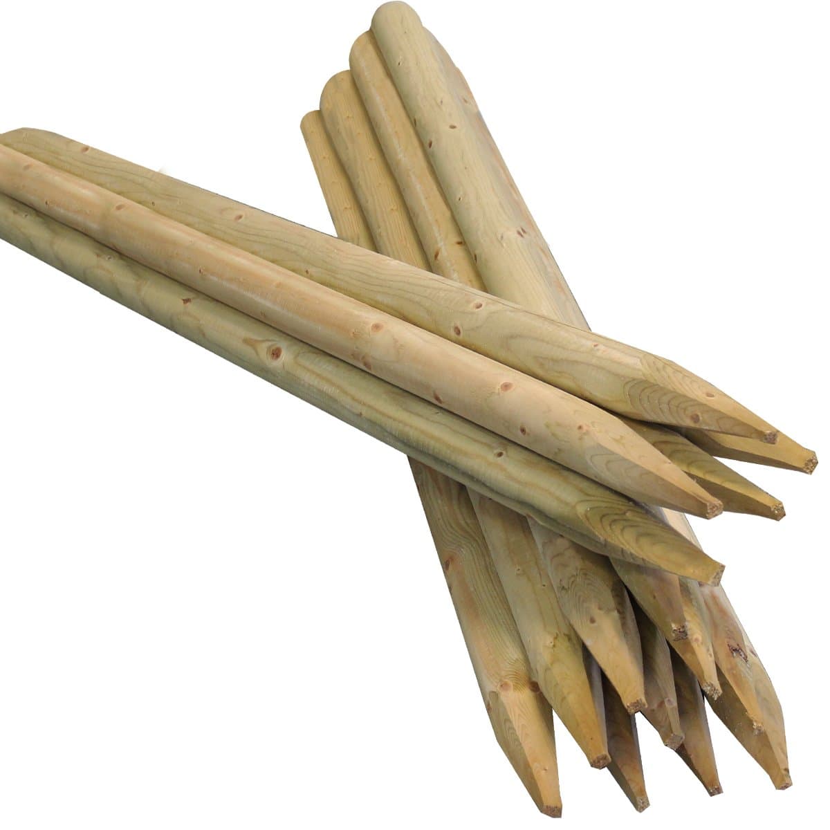 Suregreen Round Fence Posts | 1.5m (5ft) x 50mm | Pack of 10 Green Treated Wooden Stakes for Fencing, Tree Support, Garden Borders & Landscaping Projects