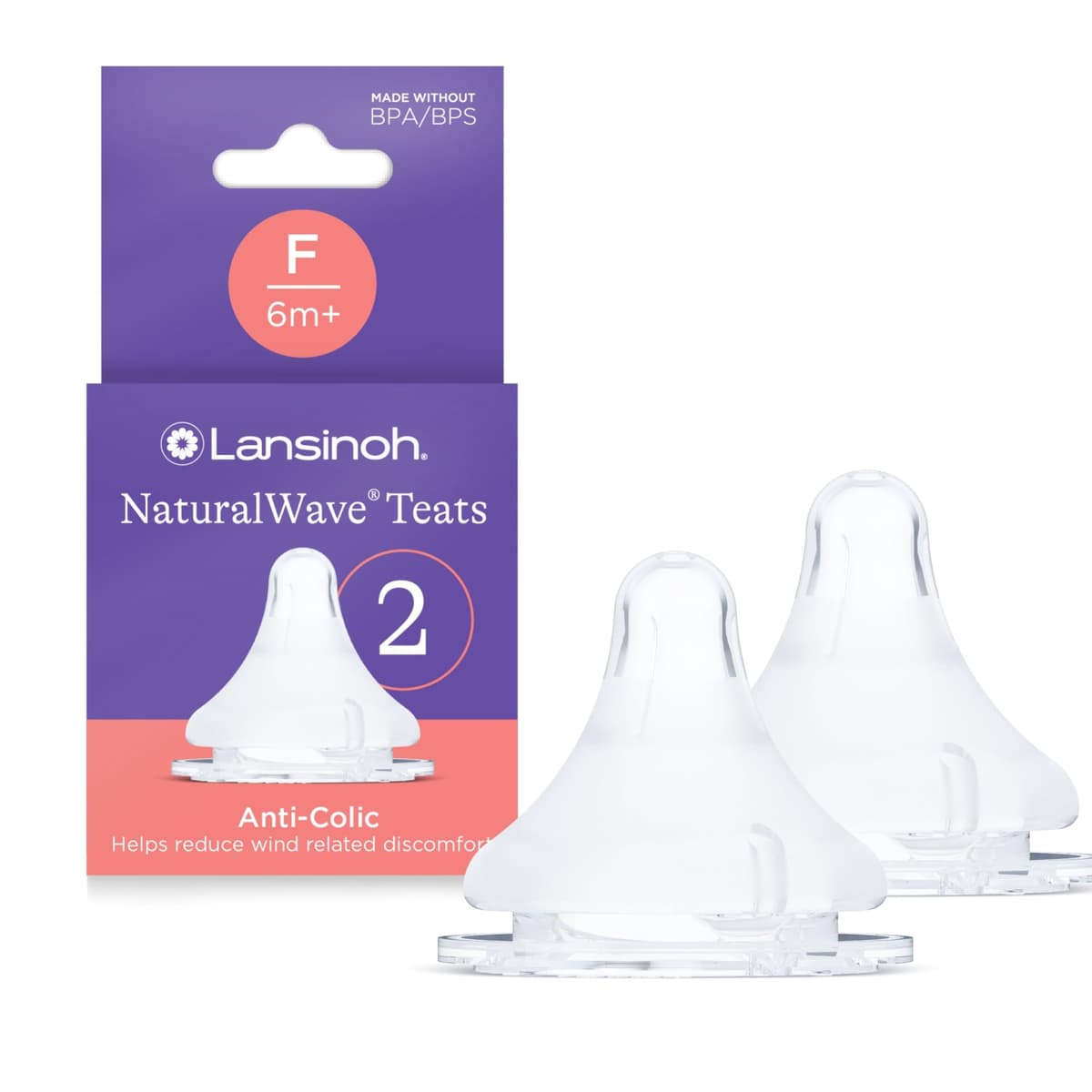 Lansinoh NaturalWave Baby Bottle Teats - Fast Flow - Anti-Colic Air Vent - BPA & BPS-Free - Clinically Proven to Reduce Nipple Confusion - Compatible with Lansinoh Bottles - 2 Pack