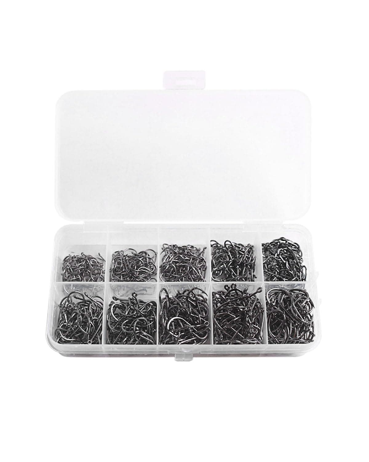 KGDUYC Anzuelos de Pesca, 600 PCS Anzuelos de Pesca en 10 Tamaños, Anzuelos de Púas, Pesca Gancho de Acero al Carbono con Caja de Plástico, 3# - 12#