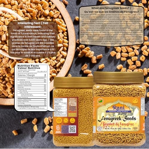 Rani Fenugreek (Methi) Seeds Whole 25oz (1.56lbs) 708g PET Jar, Trigonella foenum graecum ~ All Natural | Vegan | Gluten Friendly | Non-GMO | Indian Origin, Used in Cooking & Ayurvedic Spice