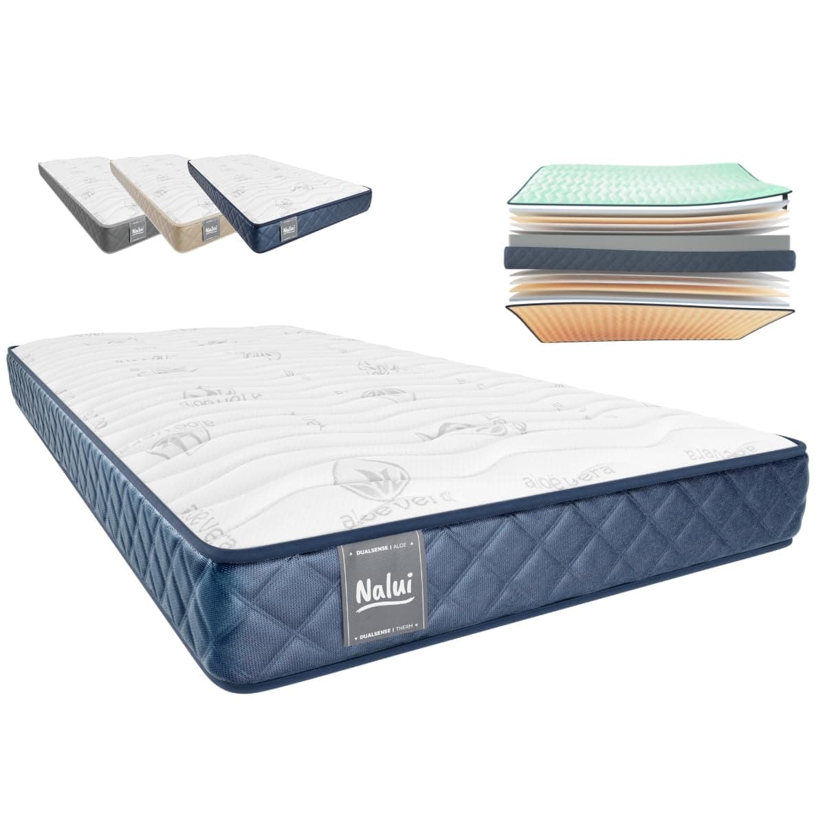 Don Descanso - Colchón 90x190 Viscoelástico Mulhacen DualSense, Altura 15cm. Multicapa con Núcleo GravityFoam, Firmeza Alta, Doble Cara Invierno/Verano, Transpirable. Fabricado en España, Azul