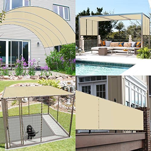 TANG 10' x 20' Waterproof Shade Cloth with Grommets, Sun Shade Sail Rectangle Straight Side, 260 GSM UV Block Fabric Patio Canopy for Deck Carport Backyard Pergola Cover, Beige