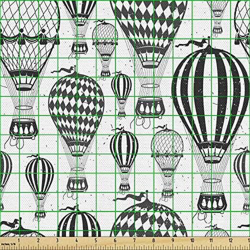 Ambesonne Grunge Fabric by The Yard, Hot Air Balloons of Vintage Minimalist Effects Greyscale Tones Illustration, Decorative Fabric for Upholstery and Home Accents, 2 Yards, Pale Charcoal