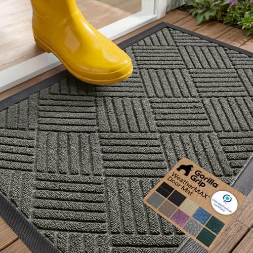 GORILLA GRIP Durable Natural Rubber Door Mat, Waterproof, Low Profile, Heavy Duty Welcome Doormat for Indoor and Outdoor, Easy Clean, Rug Mats for Entry, Patio, Busy Areas, 17x29, Gray Diamond