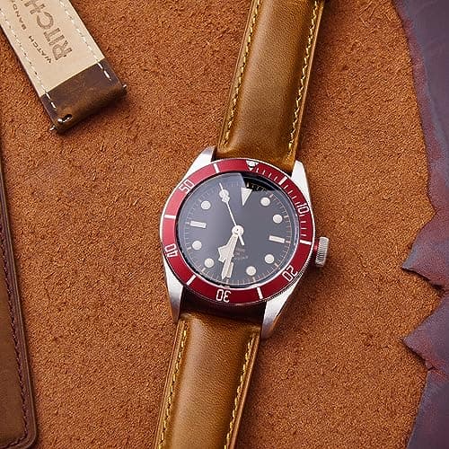Ritche Genuine Leather Watch Band for Galaxy Watch 6 Classic Omega x Swatch Moonswatch 20mm Classic Vintage Quick Release Leather Watch Strap (Toffee Brown), White Elephant Gifts, Stocking Stuffers for Men, Father's Day gifts