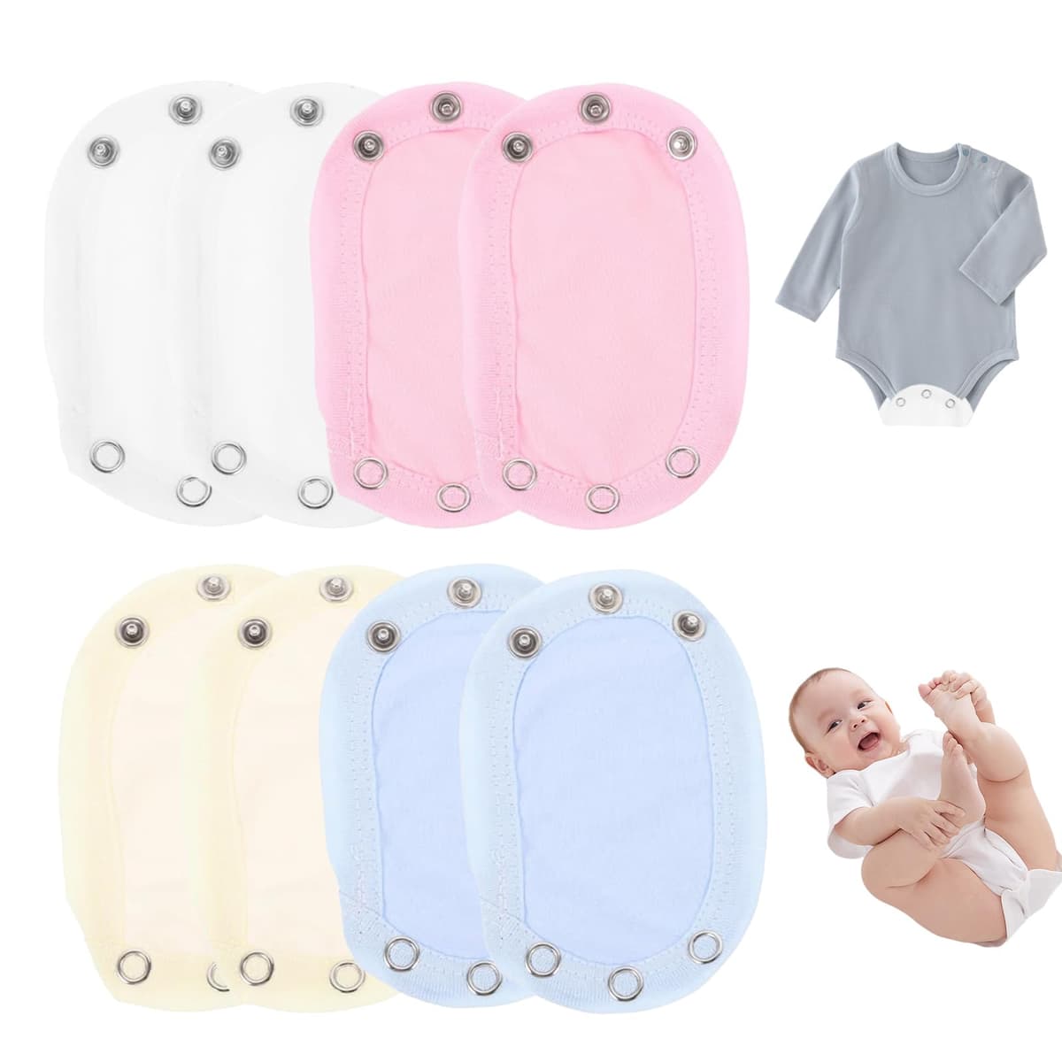 8 PCS Alargador Body Bebe Extensor Body Bebe para Recién Nacidos Ajustable Extensores Mono para Bebé Extensión Body BotóN A PresióN Extensible Longitud Ajustable Adecuado Botones a PresióN de Metal
