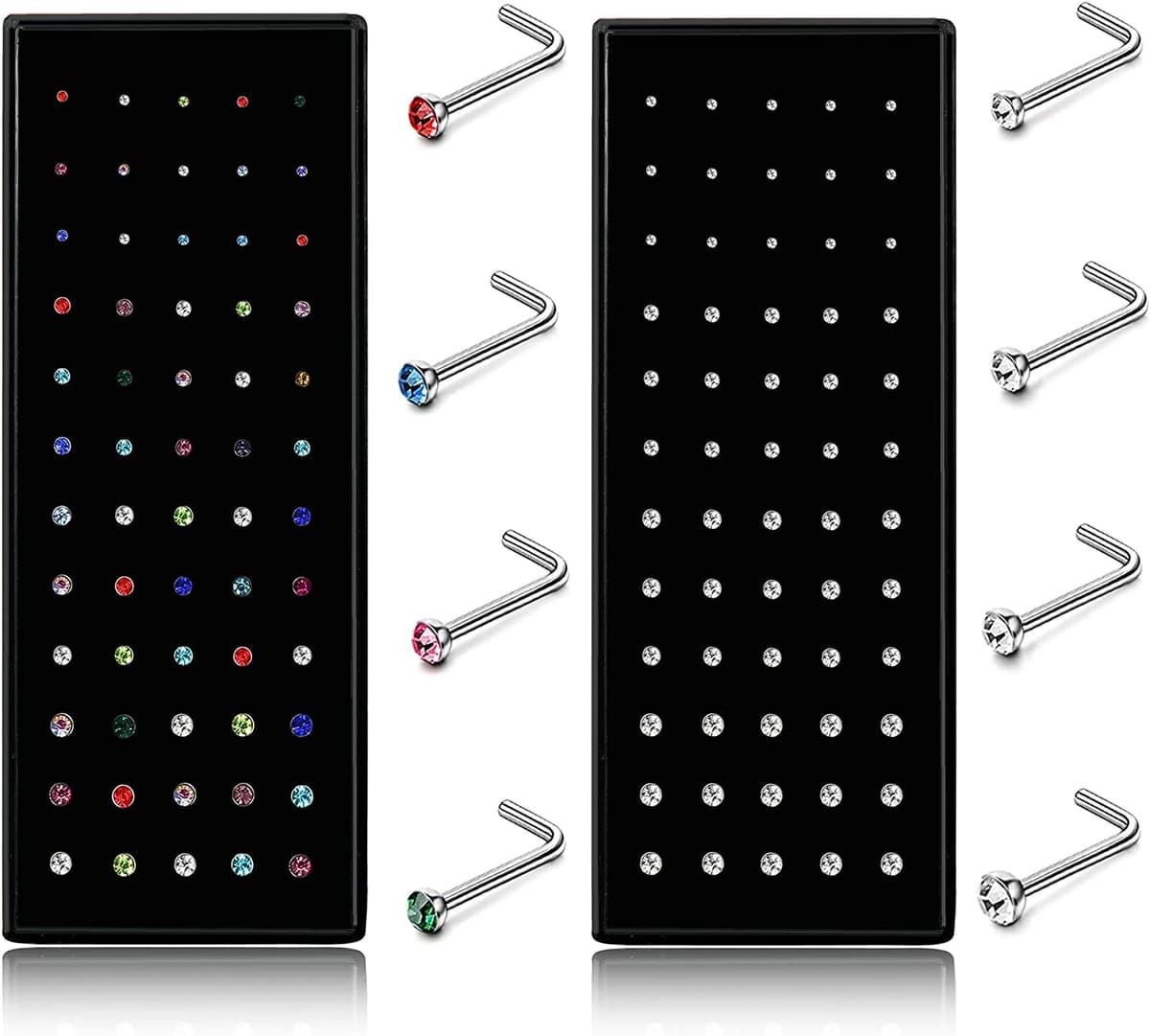 Dochais 120 Pieces Hypoallergenic Nose Studs for Women Men 316L Stainless Steel CZ Diamond Nose Piercing Jewelry Straight Shaped Studs Rings Bone Stud Screw Piercings 20G 22G 1.5mm 2mm 2.5mm 3mm