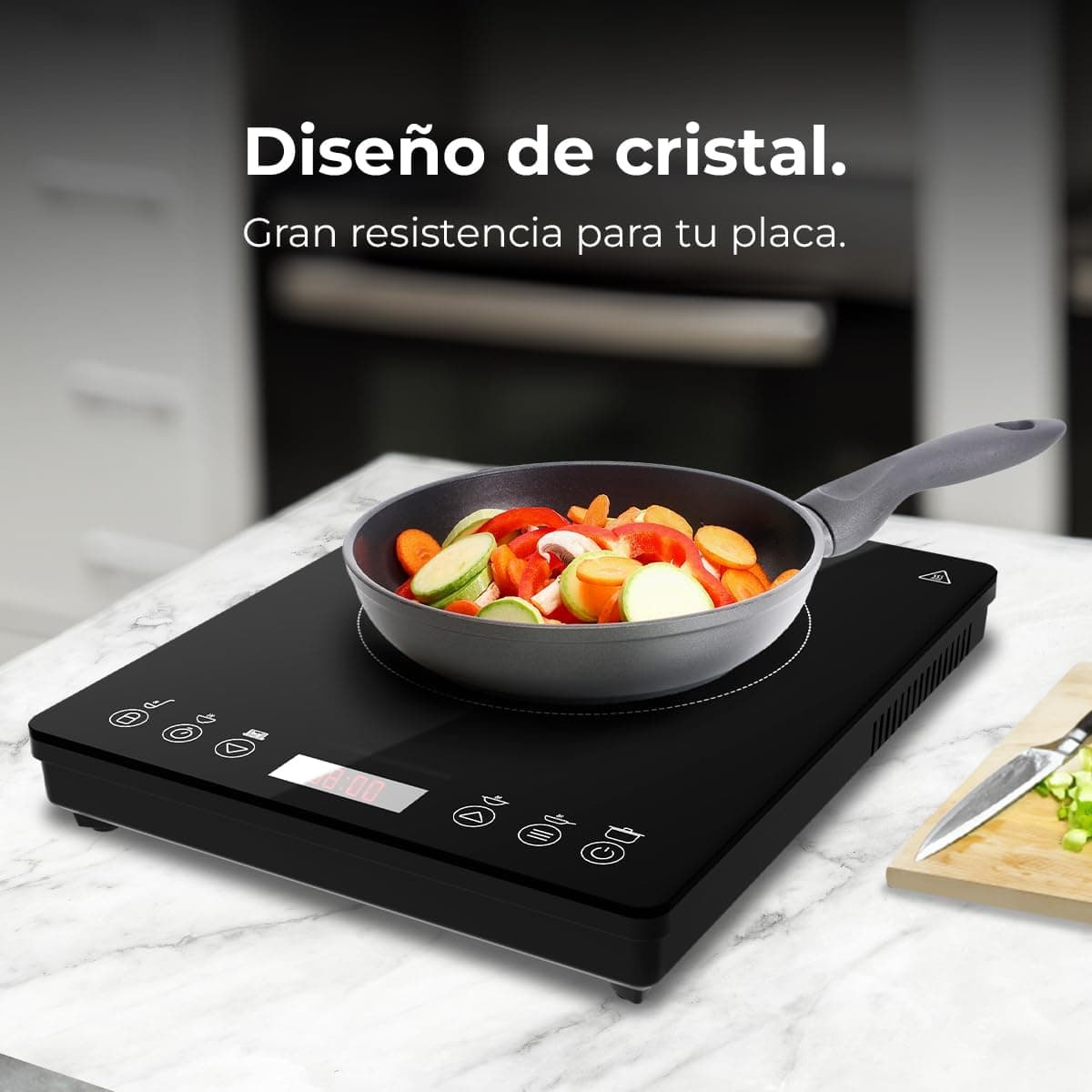 Cecotec Placa de Inducción Portátil 1 Fuego Full Magma Slim. 2000W de Potencia en 8 Niveles, Diseño en Cristal de Alta Resistencia, Display Táctil, Temporizador, Fácil Limpieza Negro | Slim
