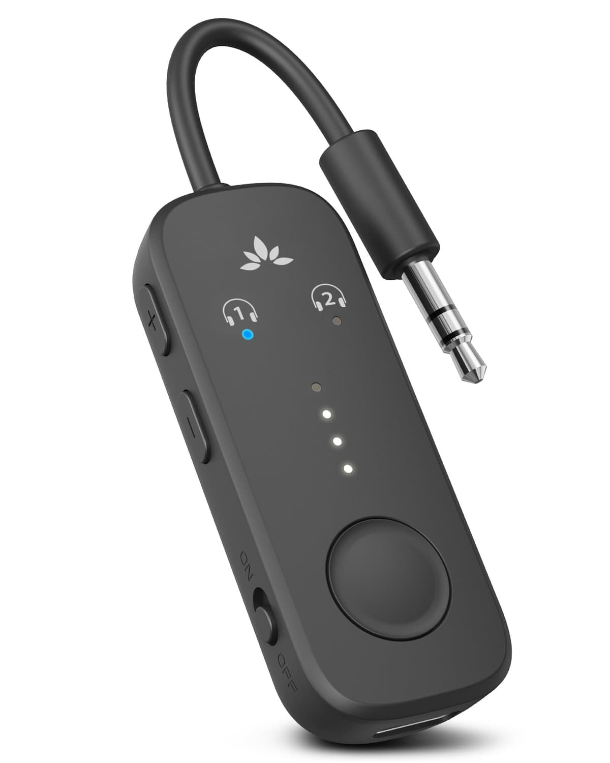 Avantree Relay - Airplane Bluetooth 5.3 Adapter with Qualcomm aptX Adaptive, Supports 2 AirPods or Headphones, 20H Playtime, 3.5mm AUX Jack Wireless Audio Transmitter for Planes, Airline, Travel Black