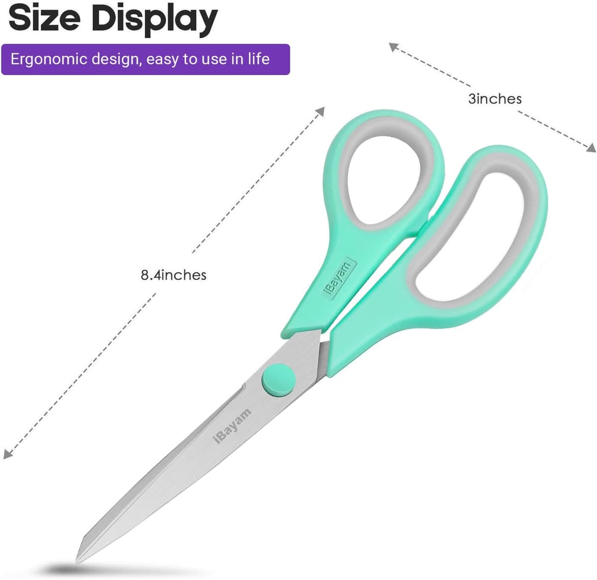 8" Multipurpose Scissors 3 Pack with Ultra Sharp Blades, Comfort-Grip Handles, Sturdy for School Home Office Art Craft Sewing