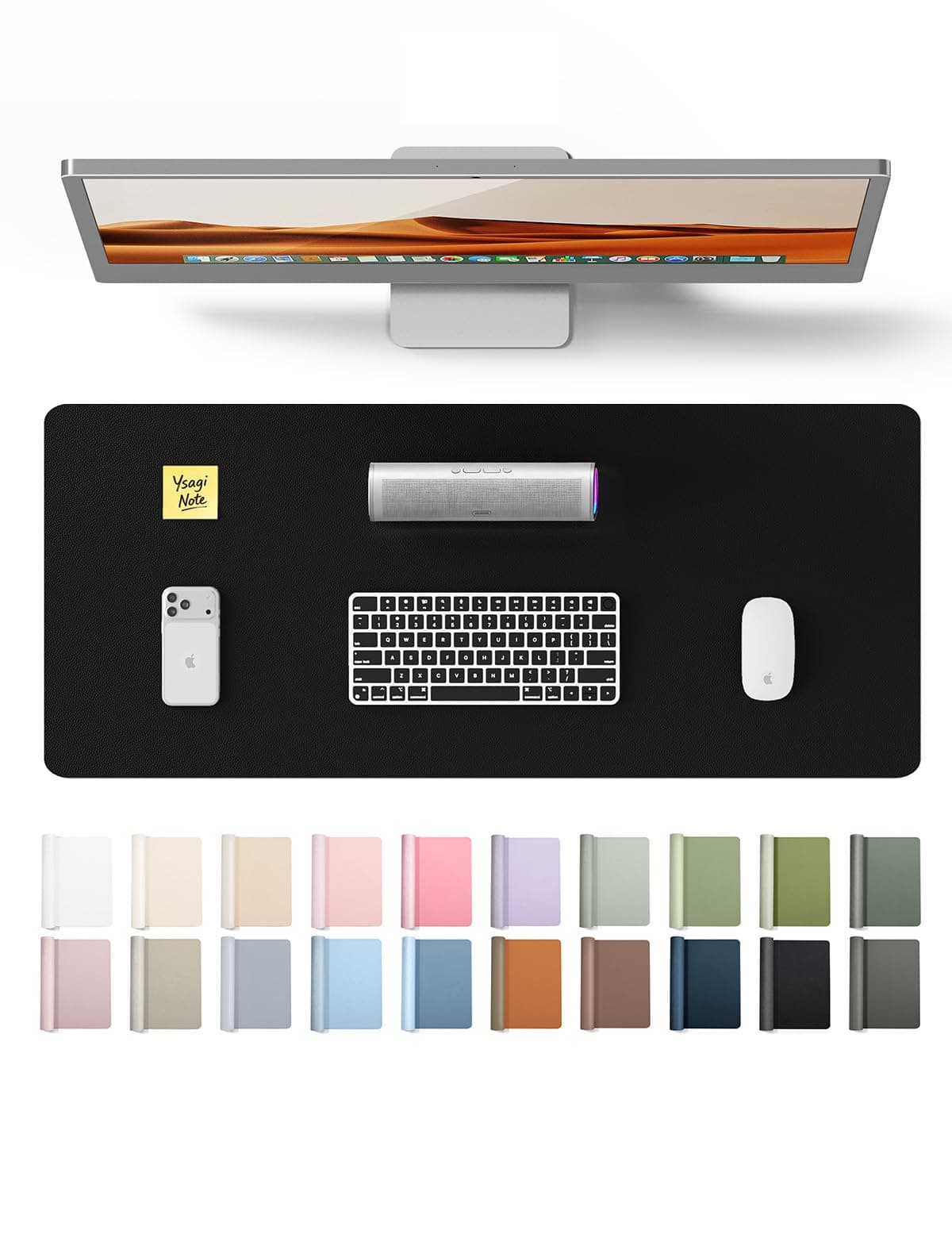 YSAGi Leather Desk Mat, Large Mouse Mat, Non-Slip Desk Pad, Waterproof Leather Table Protector Writing Pad for Office and Home (60 x 35 cm, Black)