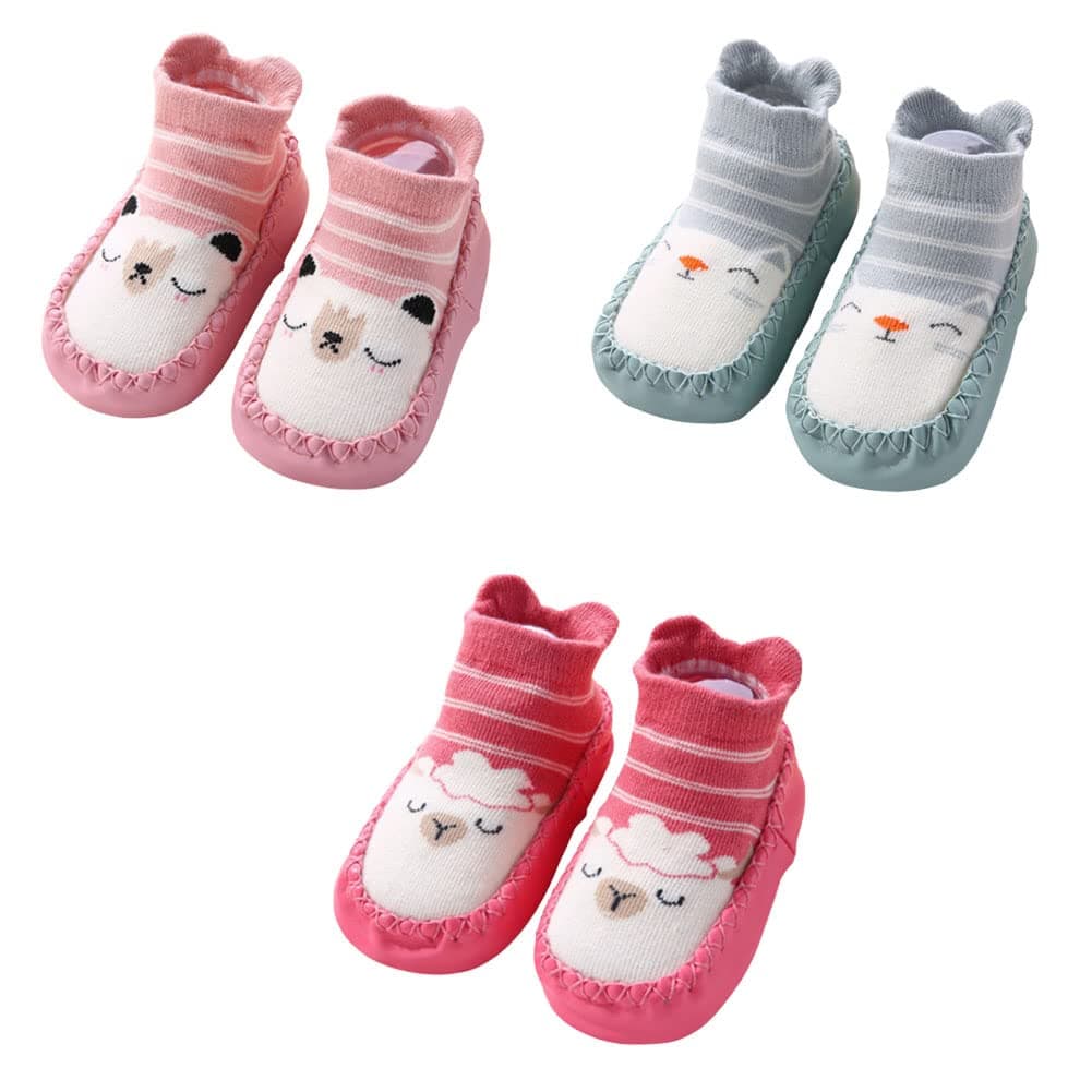 FedMois 3 Pairs Baby boys Girls Non-Skid Indoor Slipper Shoes Socks