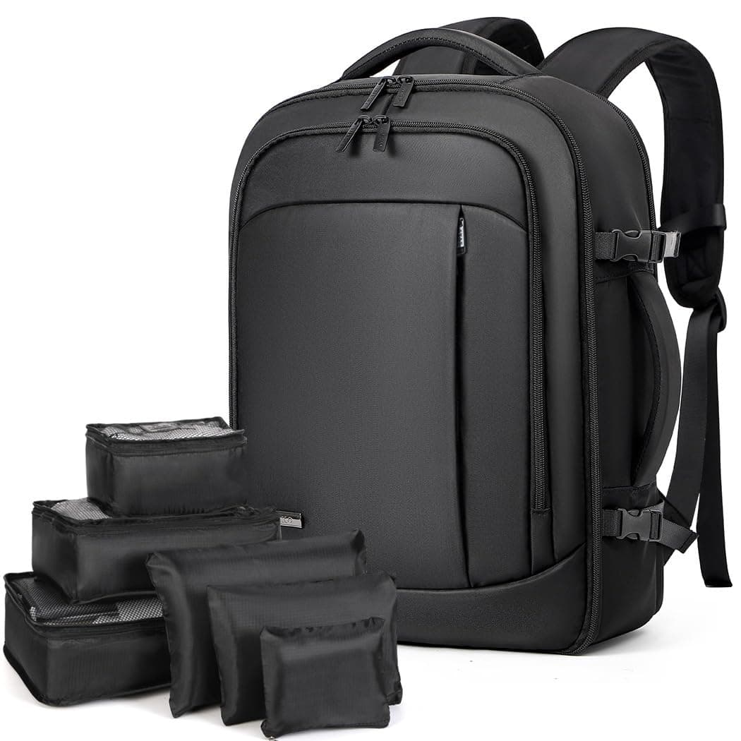 Lekespring Mochila de Viaje para Cabina de Avión 40x20x25 (20L), con Compartimento Húmedo y 6 Bolsas Organizadoras - Negocios y Escuela - Negro