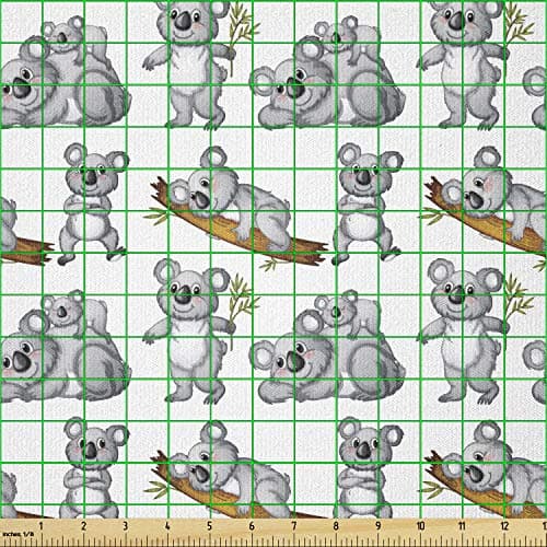 Lunarable Koala Fabric by The Yard, Bunch of Koalas with Various Stances Dancing Laying Down Sleepingustralia, Stretch Knit Fabric for Clothing Sewing and Arts Crafts, 1 Yard, Grey Brown