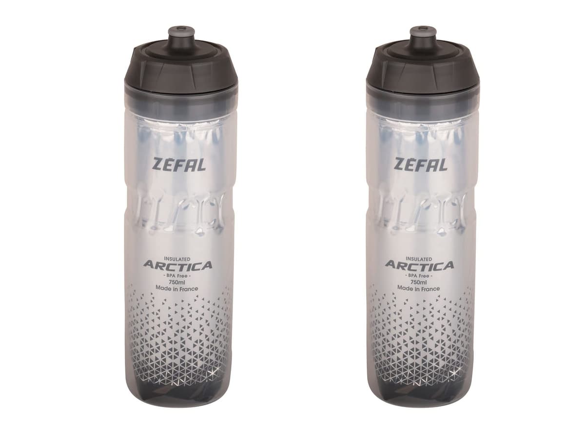ZEFAL Pack Arctica 75 - Lote de 2 bidones 750 ml para bicicleta, botella de bicicleta isotérmica - Inodoro e impermeable, botella deportiva sin BPA - Plata/Negro, 2 x 750ml