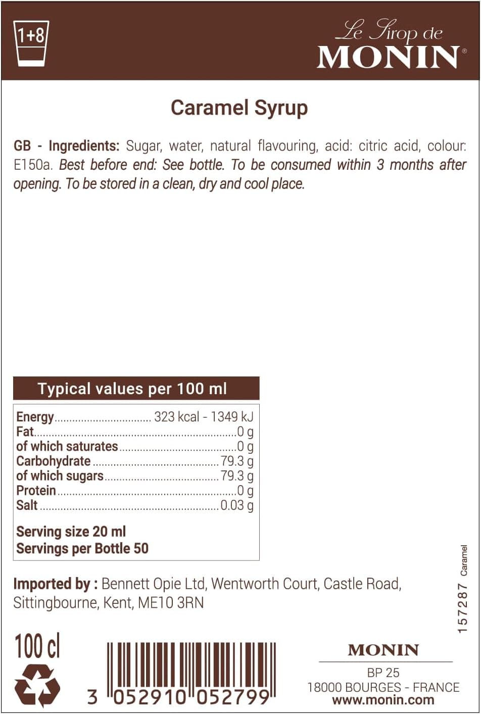 MONIN Premium Caramel Syrup 1L for Coffee and Cocktails. Vegan-Friendly, Allergen-Free, 100% Natural Flavours and Colourings