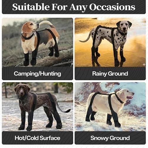 LETSQK Anti-Slip & Fall Dog Suspender Boots, Waterproof Adjustable Dog Shoes for Large Dogs, Dog Rain Boots Pet Paw Protector Recovery Booties for Outdoor Walking Rainy Snow Hiking, Black L
