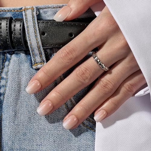 BTArtbox Square Ombre Press On Nails -Soft Gel Press On Nails Short with Nail Glue, 16 Sizes - 32 Reusable Fake Nails Kit, Vanilla Cream