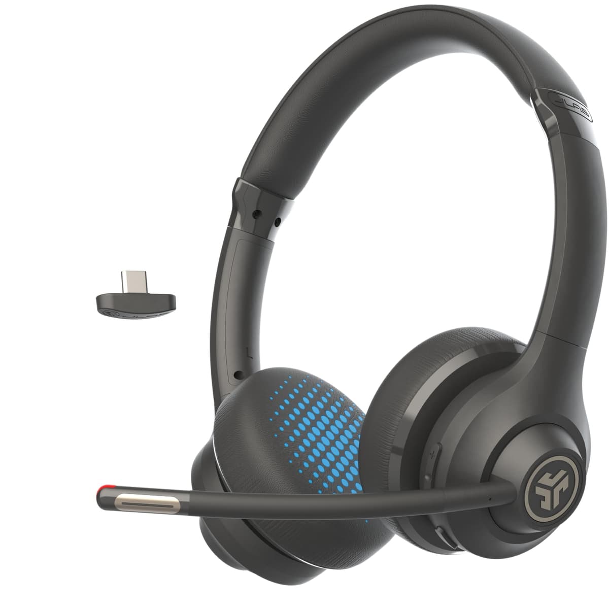 JLab Go Work 2nd Gen Wireless Headset with Microphone - 55+H PC Bluetooth Headset or USB C Dongle, Noise Cancelling Mic, Multipoint, On Ear Wired or Wireless Office Laptop Computer Headsets