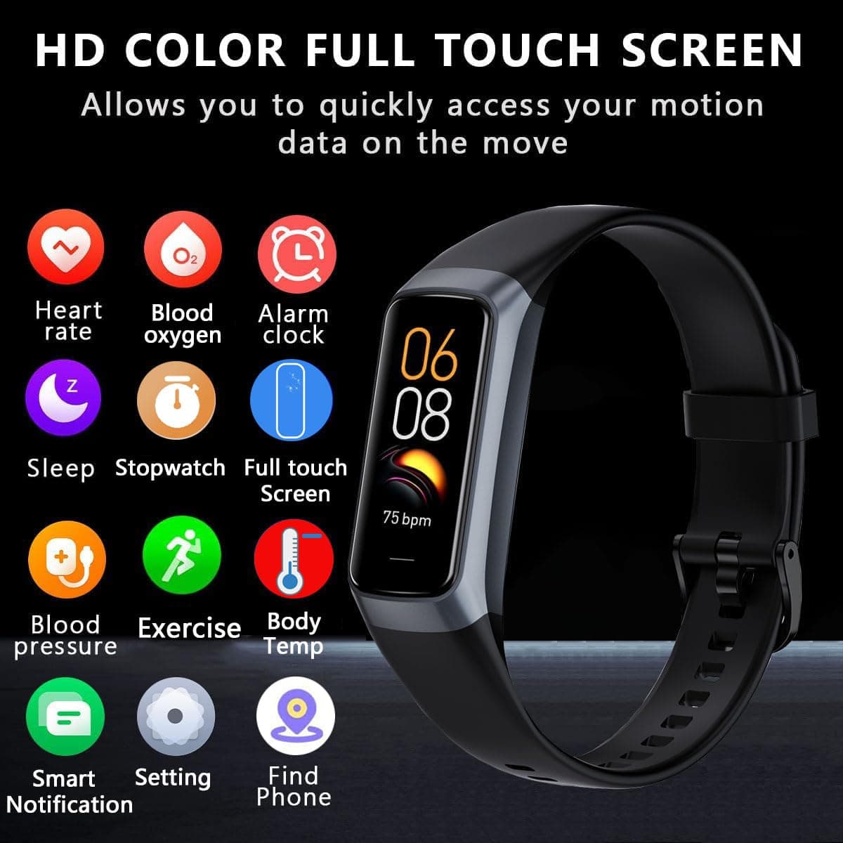 YJYK Fitness Tracker with 24/7 Heart Rate Blood Oxygen Sleep Monitor,Activity Tracker with 1.1" AMOLED Touch Color Screen, Multiple Sport Modes Step Counter,IP68 Waterproof for Women Men (Black)