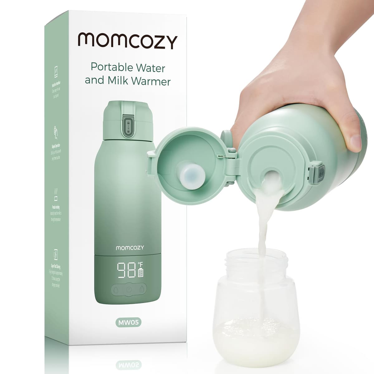 Momcozy Portable Bottle Warmer for Travel – Dual Heating Modes for Breast Milk & Water, Portable Milk Warmer with Fast Heating & Long Battery Life, 500ml Large Capacity to Meet Your All-Day Needs