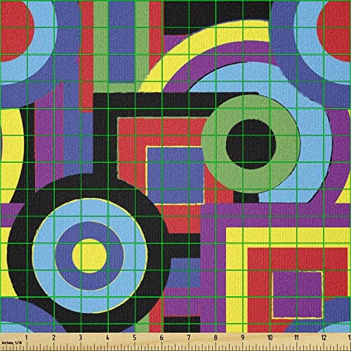Lunarable Groovy Fabric by The Yard, Abstract Composition with Geometric Forms and Funky Colors Psychedelic Retro Pattern, Stretch Knit Fabric for Clothing Sewing and Arts Crafts, 3 Yards, Blue Purple