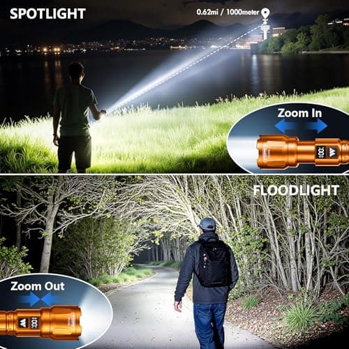 Wdtpro LED Rechargeable Flashlight 2 Pack, 3 Modes Super Bright High Lumens Flashlights, Zoomable Tactical Flash Light with LCD Display, IP65 Waterproof Flashlights for Home Emergency Camping - Orange