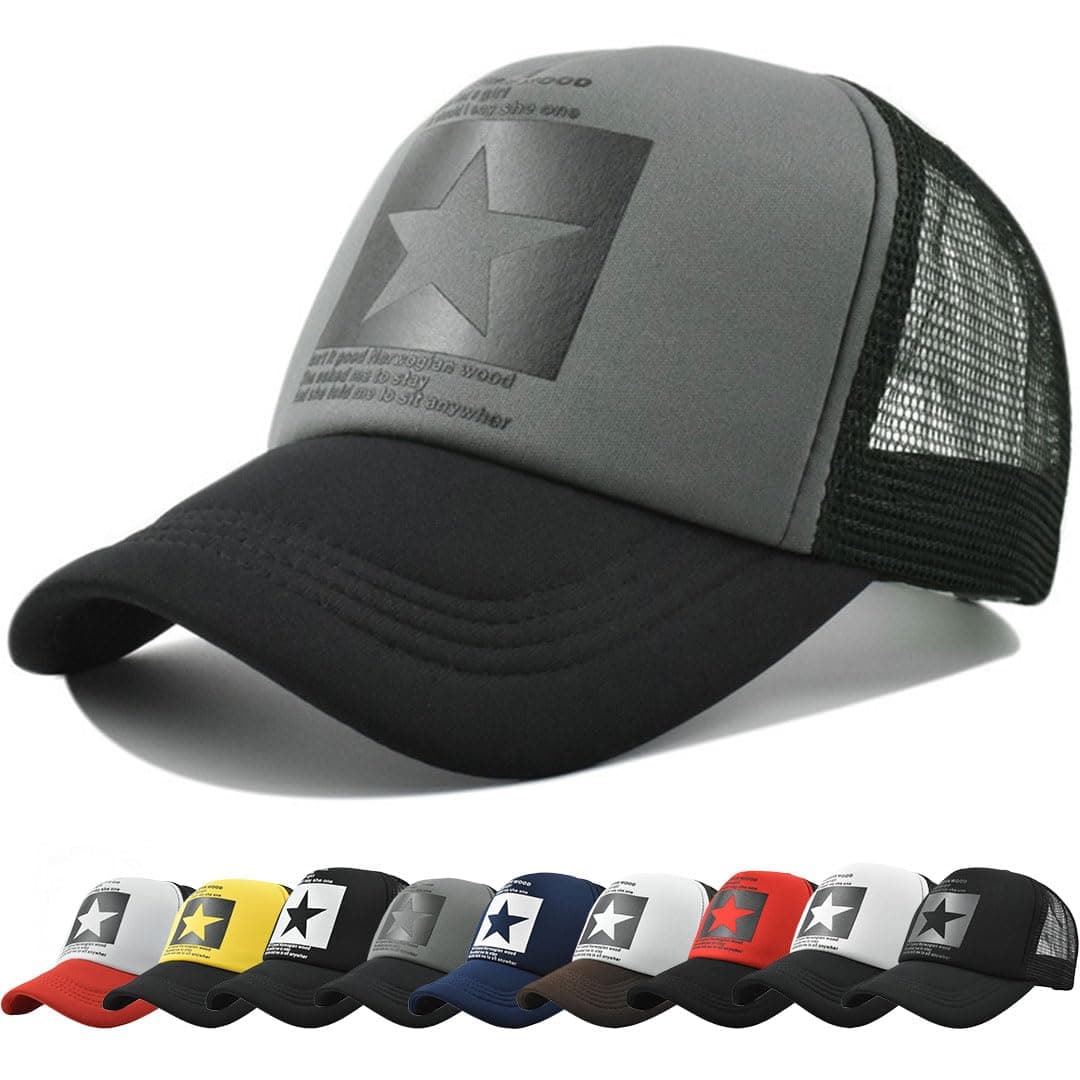 Gorras de Hombre Beisbol Pentagrama de Malla Respirable Gorra el Sol Moda Bordado Gorra Running Cierre de Hebilla Malla Ajustable Sombrero Verano Gorra Beisbol