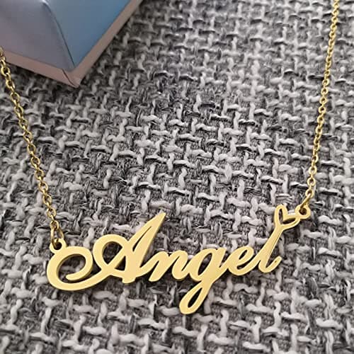 RONKAHSHOW Babygirl Custom Pendant Name Necklace Customized Personalized with Heart Necklace Best Gift for Women New Year Birthday Mother’s day Christmas wedding Party G