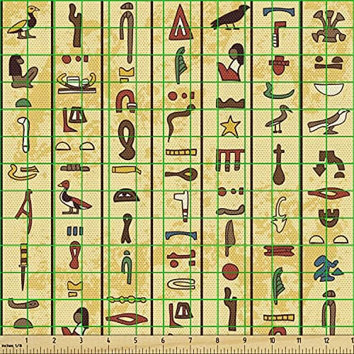 Ambesonne Egyptian Print Fabric by The Yard, Colorful Hieroglyphics on Papyrus Old Paper Style Background Cairo Culture, Decorative Fabric for Upholstery and Home Accents, 1 Yard, Beige