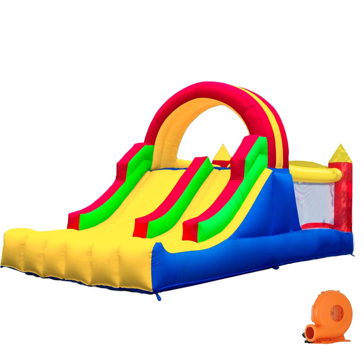 HuaKastro 16x7.2FT Inflatable Bounce House with 2 Racing Slides & Large Climbing Wall, 3 in 1 Kids Inflatable Trampoline Rainbow Jumping Castle Kids Backyard Playgrounds - with Air Blower