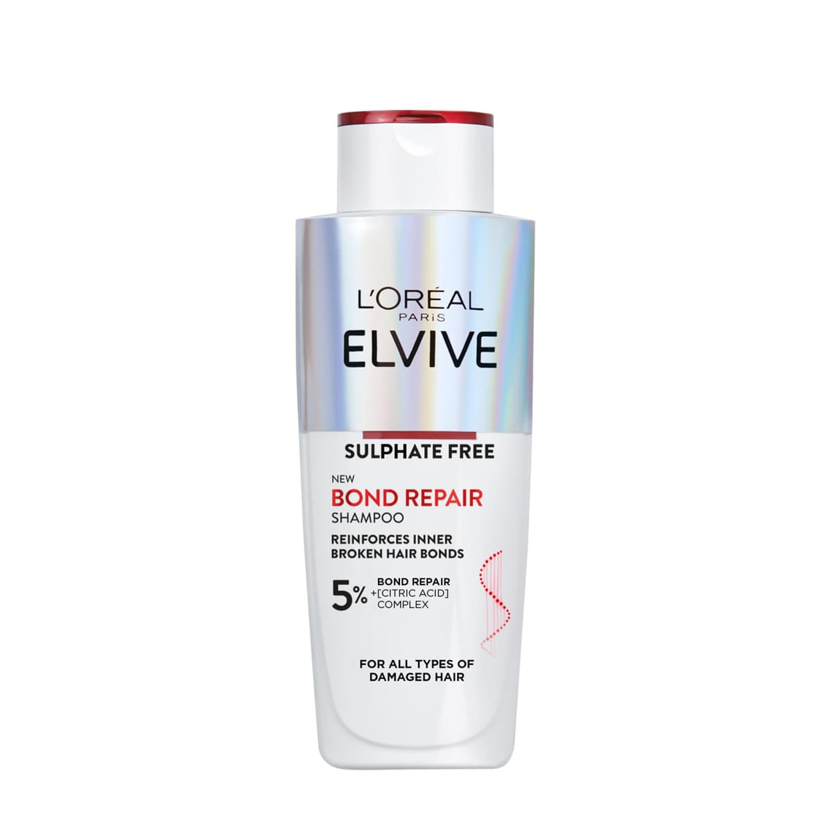 L'Oréal Paris Shampoo For Damaged Hair Repair, Elvive Bond Repair Sulphate-Free With Citric Acid Complex, Restores Original Strength, 90% More Shine And 82% Stronger, Targets Hair Bonds Broken By Heat