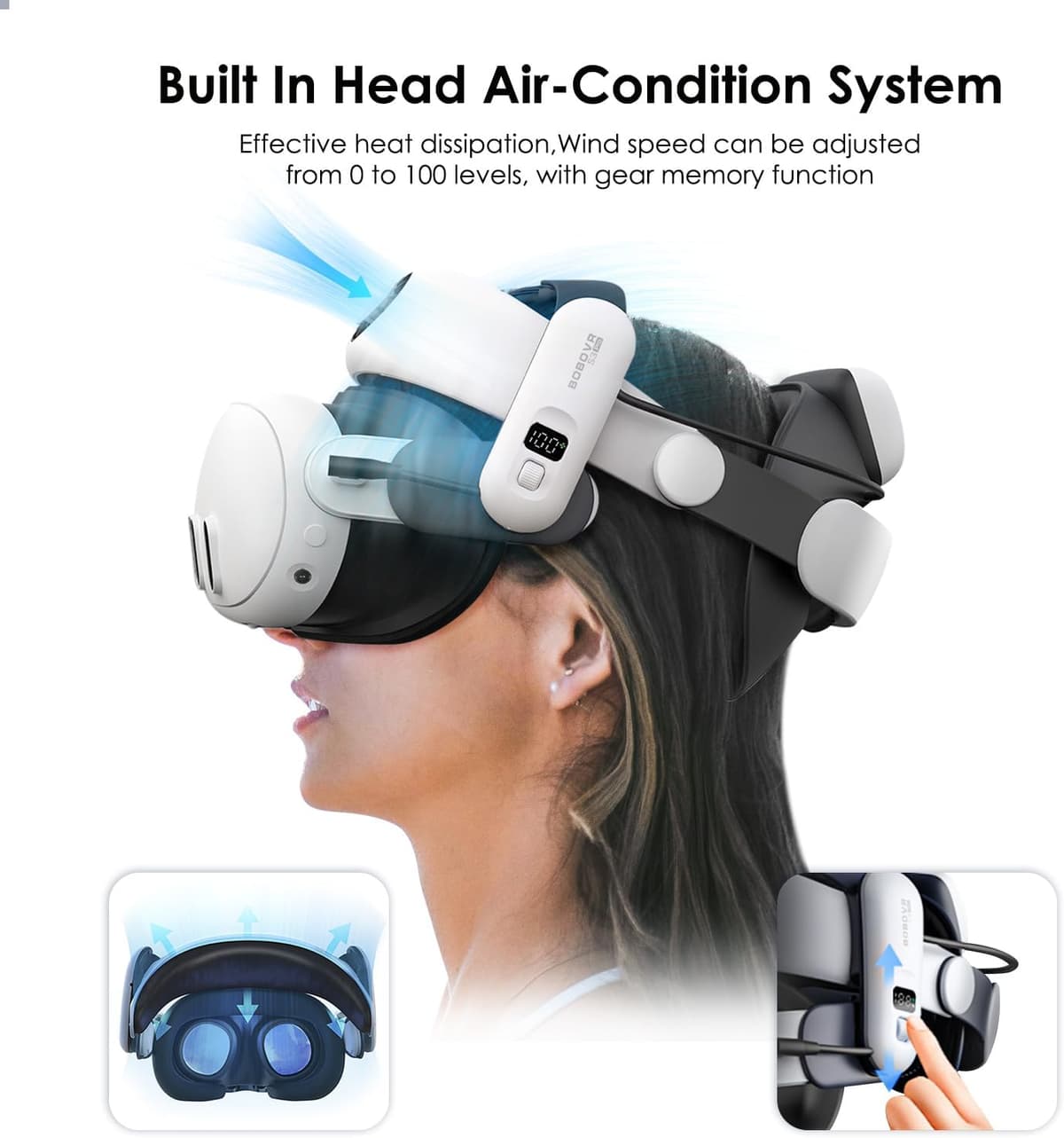 BOBOVR S3 Pro Super Strap VR Accessories Compatible with Meta Quest 3S/Quest 3, 2 IN 1Headstrap and Head air Conditioning, 10000mah Hot-Swappable Battery Pack Fit For Oculus Quest3
