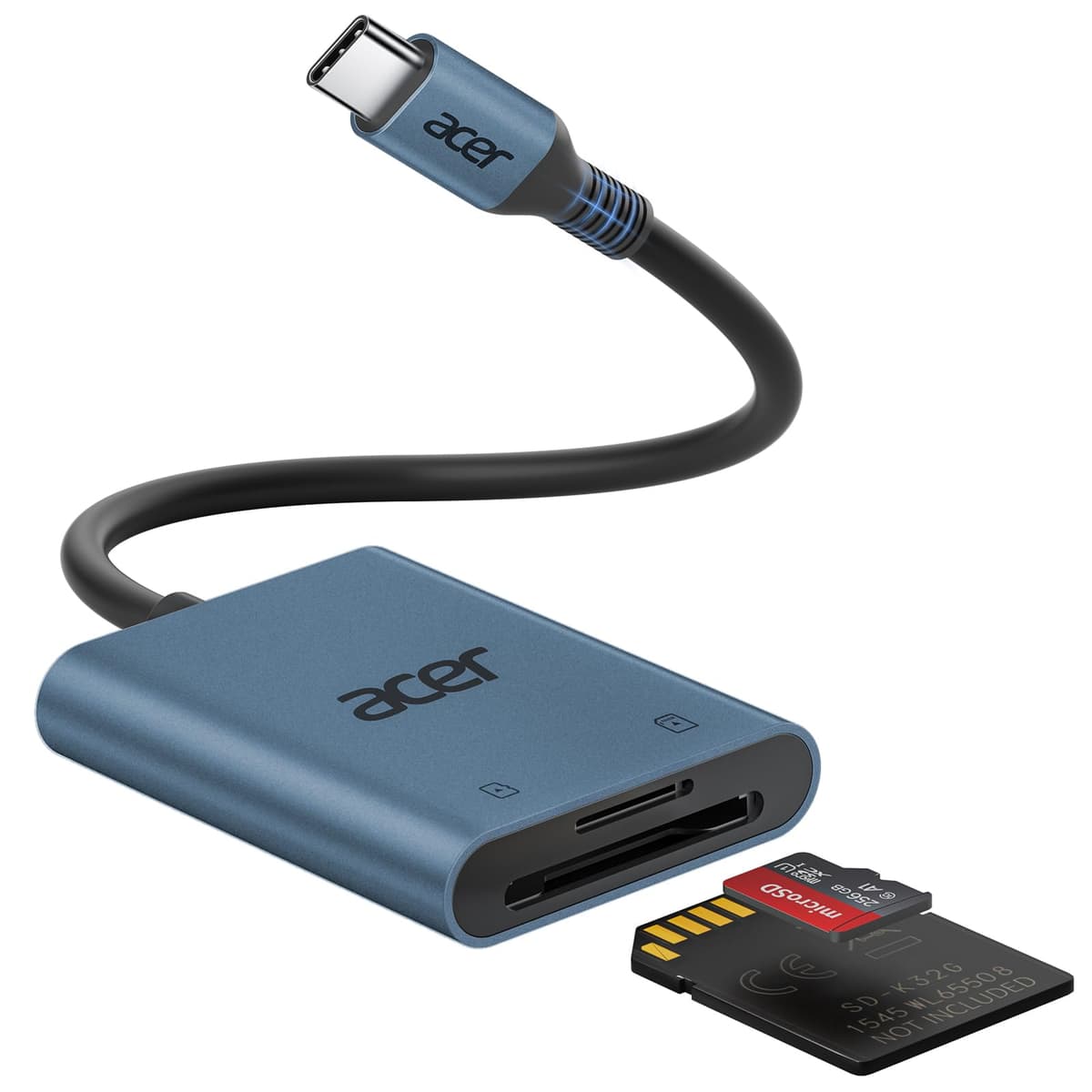 Acer USB-C SD Card Reader, High Speed Type-C Micro SD Card Adapter, USBC External Memory Card Reader SDXC, Micro SDXC Card, Compatible with MacBook Pro/Air, Acer Laptop, iPhone 16, Camera - Blue