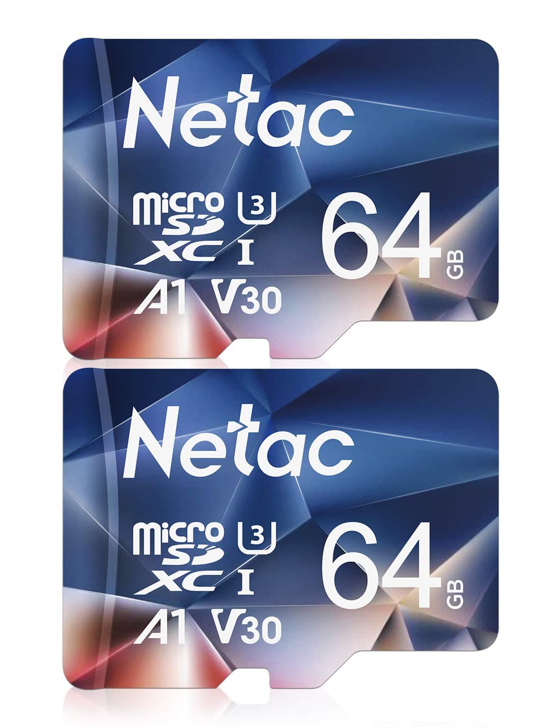 Netac 2 Paquetes 64 GB Tarjeta de Memoria Micro SD A1 U3 C10 V30 UHS-I Velocidad hasta 100/30 MB/S para Teléfono, Videocámara, Switch, Tableta