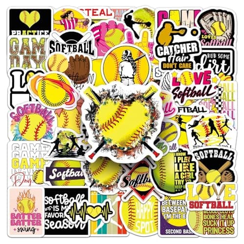 50 PCS Softball Stickers, Waterproof Vinyl Softball Sports Motivational Decals for Laptop, Luggage, Skateboard, Phone, Fridge, Trendy Stickers for Teens, Adults, Boys and Girls(Softball)
