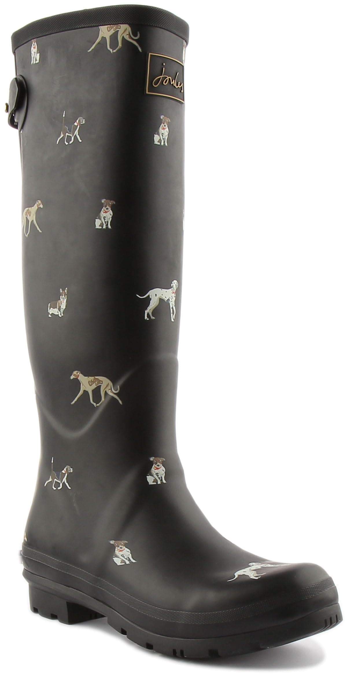 Joules Womens Welly Print With Adjustable Back Gusset - Black Metallic Bees