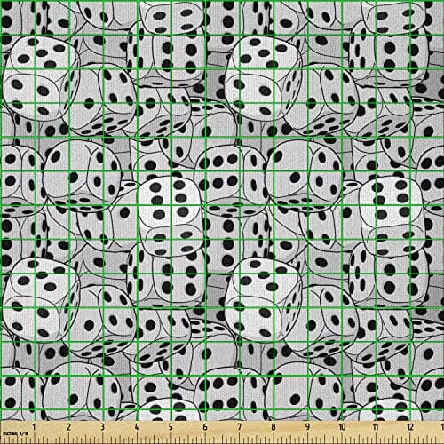 Lunarable Casino Fabric by The Yard, Dices Close-up Image Abstract Monochromic Chaotic Crowded Gaming Houses, Microfiber Fabric for Arts and Crafts Textiles & Decor, 1 Yard, Grey Black