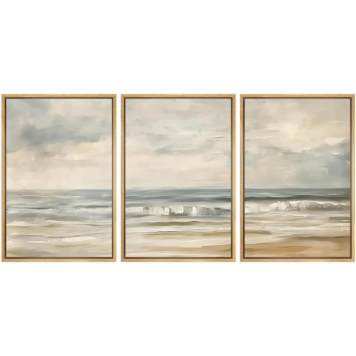 SIGNWIN Framed Canvas Print Wall Art Set Coastal Serenity Abstract Seaside Illustrations Modern Art Decorative Rustic Calm/Zen for Living Room, Bedroom, Office - 24"x36"x3 Natural