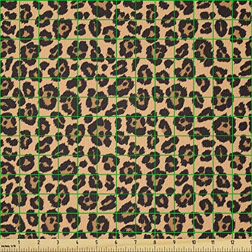 Ambesonne Peach Color Leopard Print Fabric by The Yard, Orange Color Leopard Pattern Illustration Exotic Pattern, Stretch Knit Fabric for Clothing Sewing and Arts Crafts, 1 Yard, Orange and Black