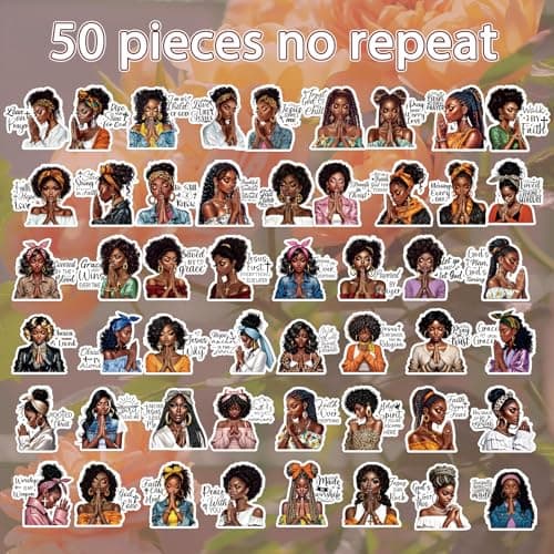 Vemfare Black Women Stickers for Women - 50 Pcs Prayer Water Bottle Stickers for Vision Board, Inspirational Waterproof Scrapbook Decals, Motivational Vinyl Sticker for Laptop Journaling