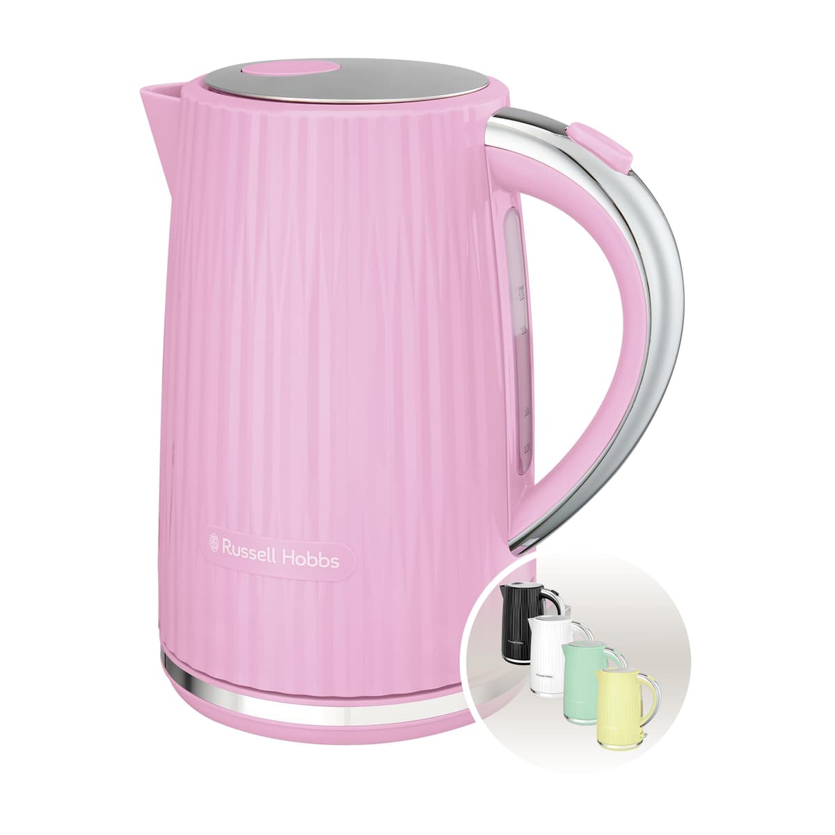 Russell Hobbs Electric Kettle (Hot Water, Tea or Coffee, 1.7L, Push to open lid, Perfect pour spout, Removable washable filter, Illuminated switch, Chrome accents, Raspberry, 3000W) Eden 27362