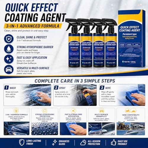 Quick Effect Coating Agent, Advanced Car Gloss Spray for Shine & Protection, 3 in 1 Quick Detailing Agent & Hydrophobic Sealant, 4 Pack