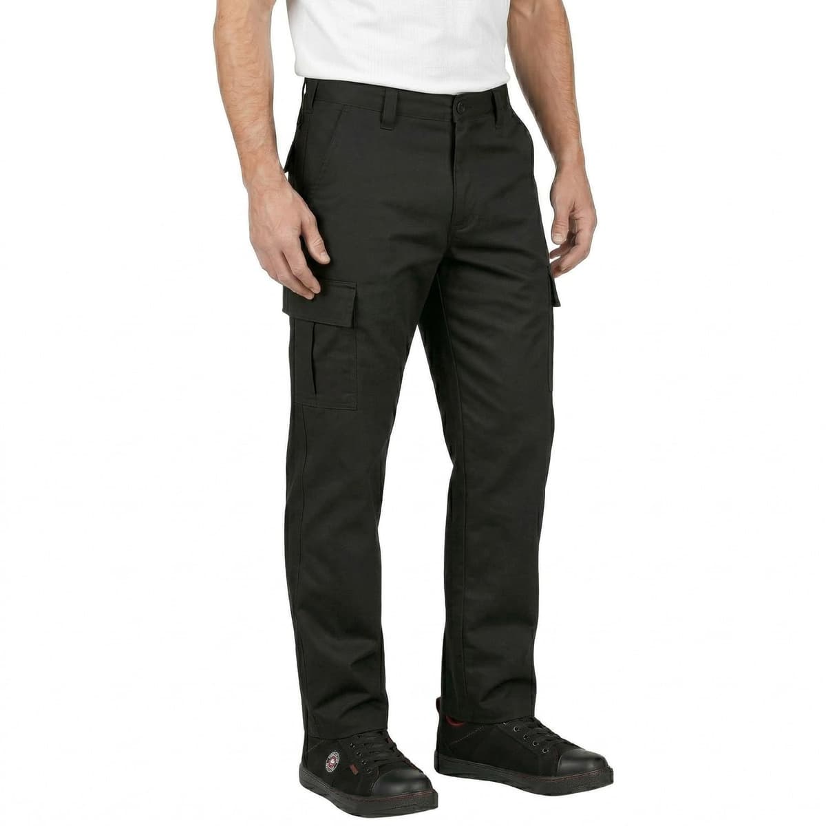 Lee Cooper Men's Cargo Trousers with Multi Pocket Easy Care Safety Workwear Pants Durable Heavy-Duty Work Trouser Regular Fit Button & Zip Closure Pant for Men Casual Wear (Black, 36W / 33L)