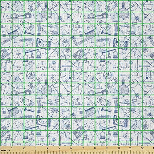 Ambesonne Science Fabric by The Yard, Physics Themed Drawing a Pattern of Formulas Related to The Field Doodle Art, Microfiber Fabric for Arts and Crafts Textiles & Decor, Blue Pale Blue