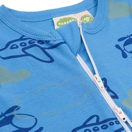 PARADE Organic Signature Print '2-Way' Zip Romper - Long Sleeve Airplanes 0-3M with mitts