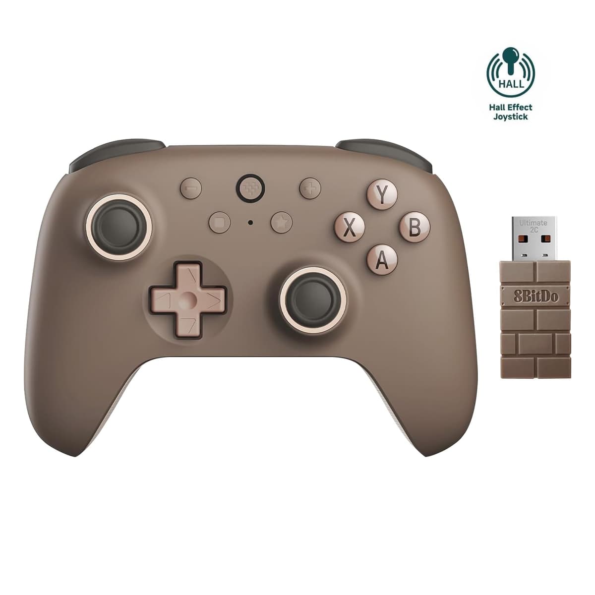 8Bitdo Ultimate 2C Wireless Controller for Windows PC and Android, with 1000Hz Polling Rate, Hall Effect Joysticks and Hall Triggers, and Remappable L4/R4 Bumpers, Turbo Function (Brownie) 2.4G Blue